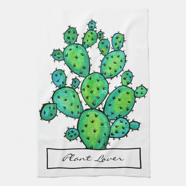 Gorgeous Watercolor Prickly Cactus Tea Towel (Vertical)