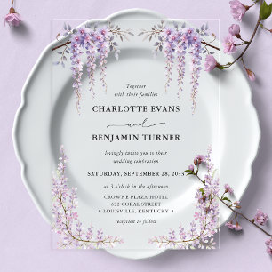 Gorgeous Watercolor Wisteria Floral Garden Wedding Acrylic Invitations