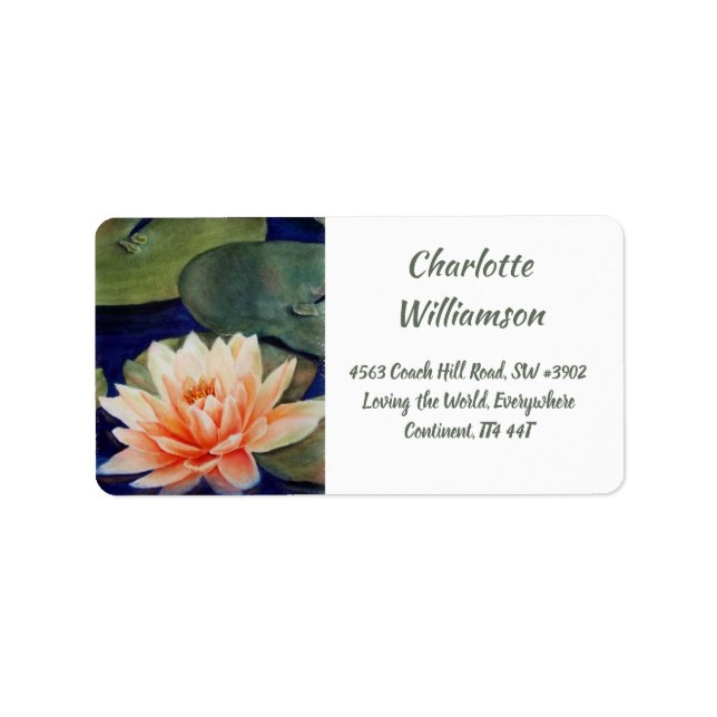 Gorgeous Waterlily Flower in Watercolor Address Label (Front)