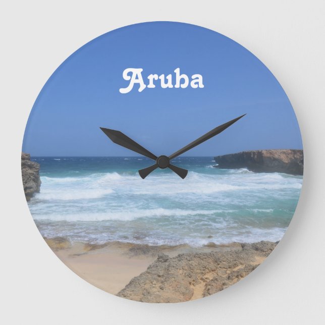 Gorgeous Waves Crashing in Aruba Large Clock (Front)