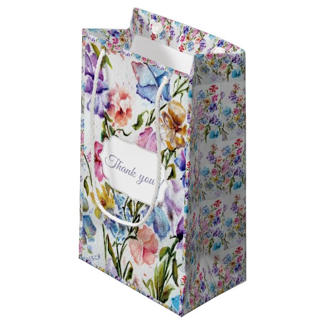 Gorgeous Whimsical Floral Small Gift Bag (Front Angled)