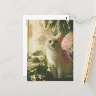 Gorgeous White Cat Fairy Postcard