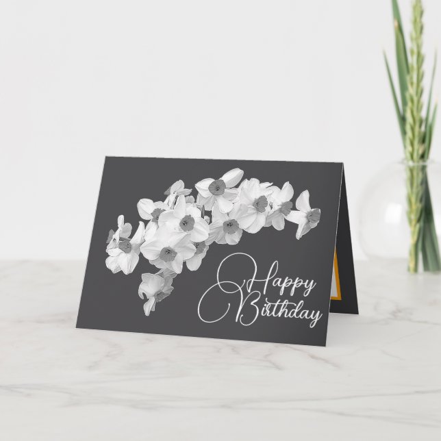 Gorgeous White Daffodils Pretty Bouquet Birthday Card (Front)