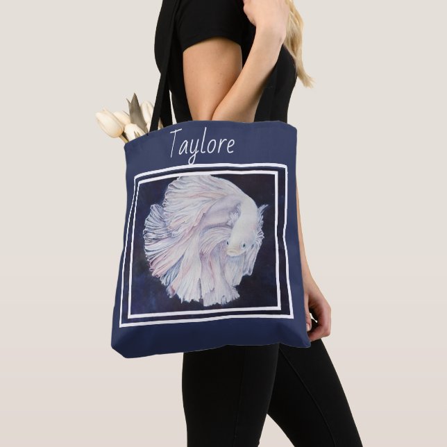 Gorgeous White Fighter Fish Tote Bag (Close Up)