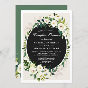 Gorgeous White Green Floral Wedding Couples Shower Invitation