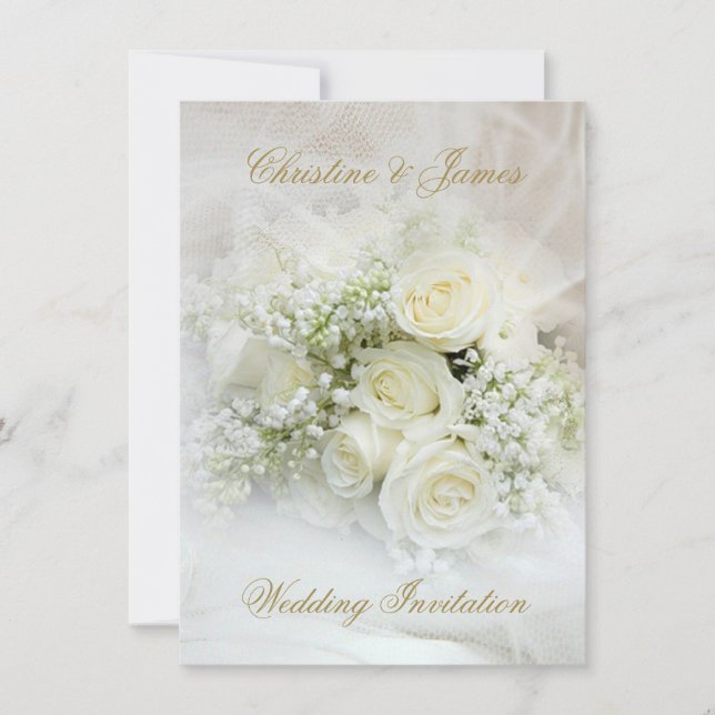 Gorgeous white roses Wedding Invitation (Front)