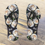 Gorgeous white roses with golden details, bride  jandals<br><div class="desc">These flip flops feature a gorgeous white roses with golden details design. Created with artifical intelligence based on one of my original photographs. Wonderful,  personalizable flips flops for all women! Great flip flops for brides!</div>