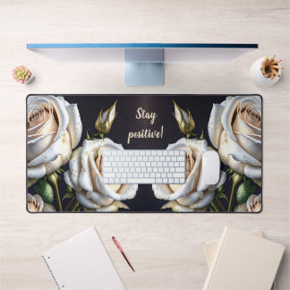Gorgeous white roses with golden details desk mat