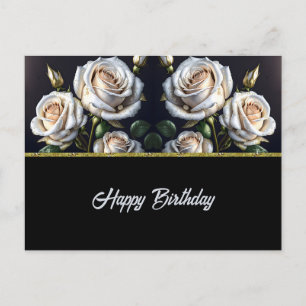 Gorgeous white roses with golden details, elegant  postcard