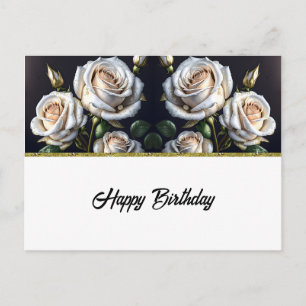 Gorgeous white roses with golden details, elegant postcard