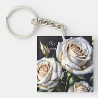 Gorgeous white roses with golden details key ring