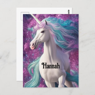 Gorgeous White Unicorn with Turquoise and Purple   Postcard