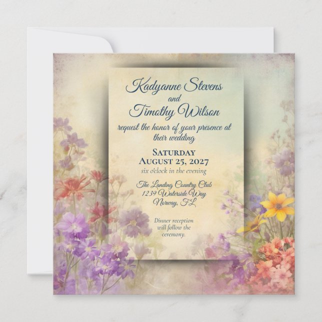 Gorgeous Wild Flowers Elegant Wedding Invitation (Front)