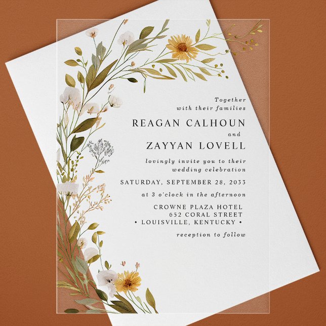 Gorgeous Wildflower Rustic Floral Wedding Acrylic Invitations (Creator Uploaded)