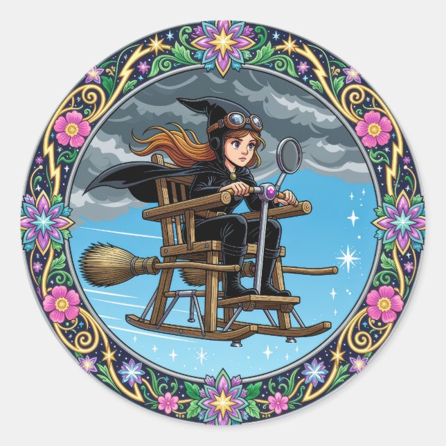 Gorgeous Witch Pilot Classic Round Sticker (Front)