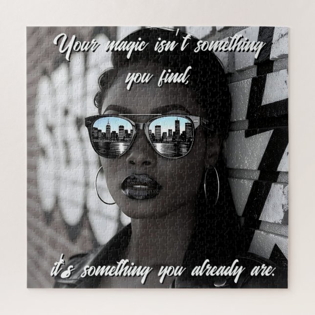 Gorgeous Woman in City with Sunglasses and Quote Jigsaw Puzzle (Vertical)