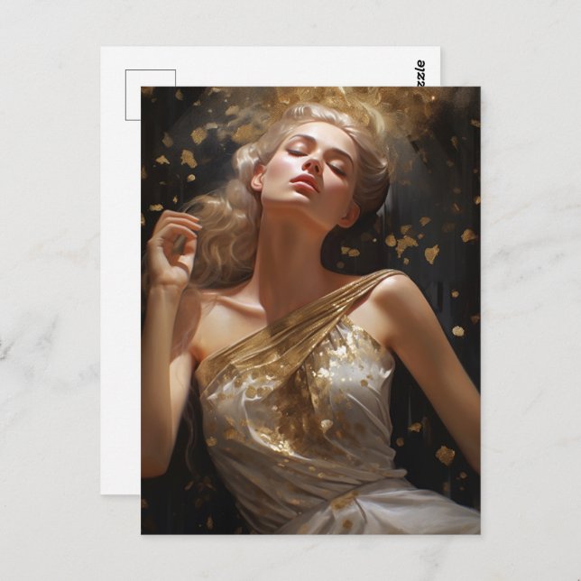  Gorgeous Woman with Golden Glitter Background  Postcard (Front/Back)