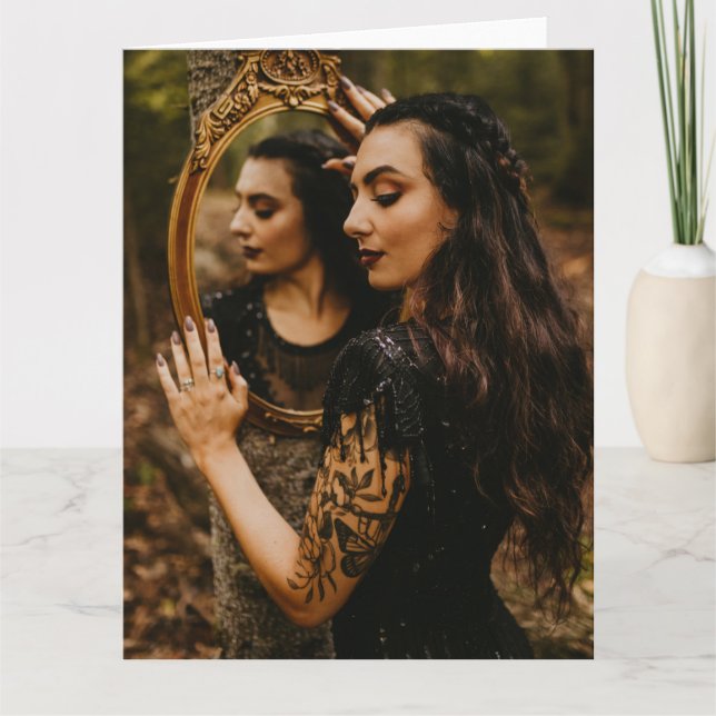 gorgeous women with mirror greeting card (Front)