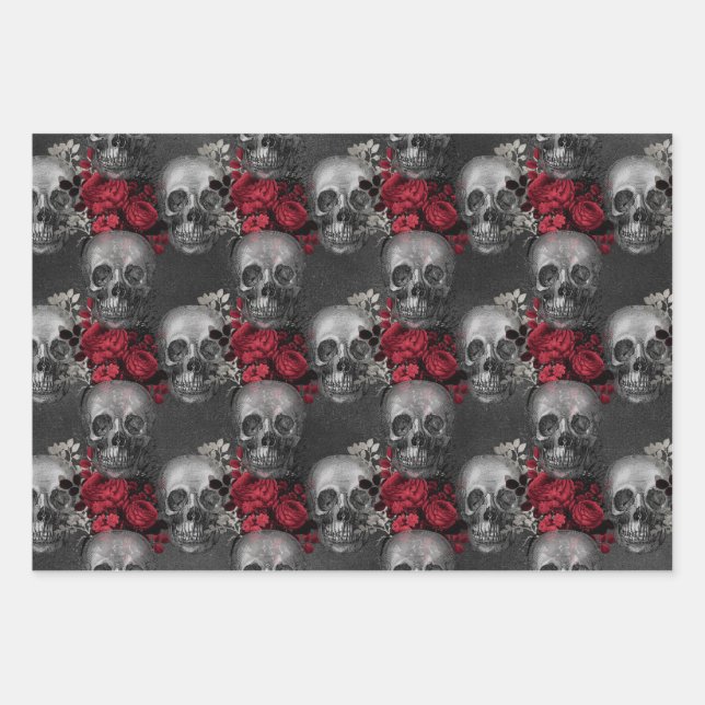 Gorgeously Gothic Skulls and Designs Wrapping Paper Sheet (Front)