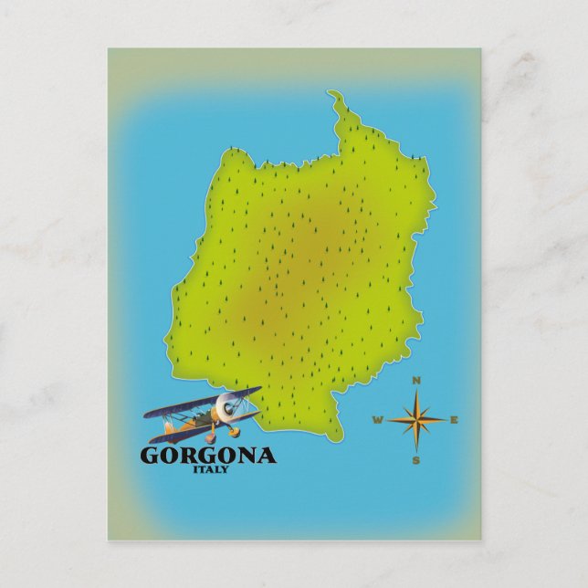 Gorgona Italy map travel poster. Postcard (Front)