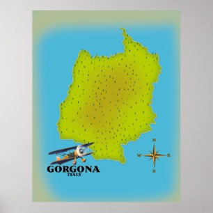Gorgona Italy map travel poster. Poster
