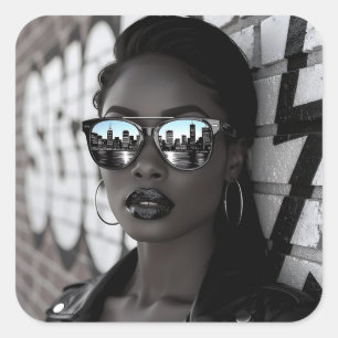 Gorgous Woman in City with Sunglasses Square Sticker
