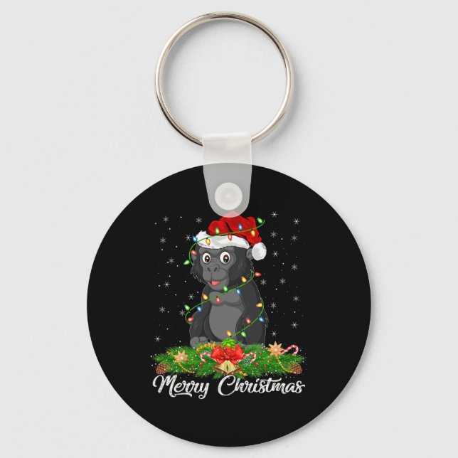 Gorilla Animal Lover Matching Santa Hat Gorilla Ch Key Ring (Front)