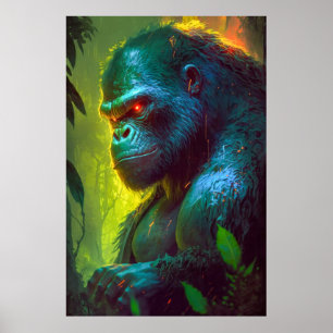 Gorilla Ape Animal Portrait Painting Wildlife free Poster