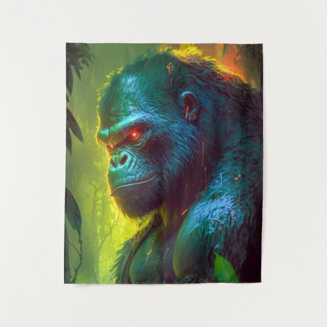 Gorilla Ape Animal Portrait Painting Wildlife free Tapestry (Front)