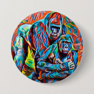 Gorilla Ape Family Abstract Animals Wildlife Art 7.5 Cm Round Badge