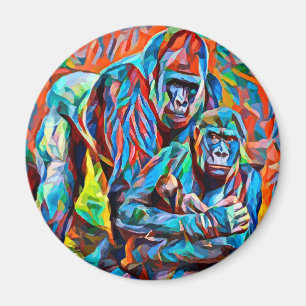 Gorilla Ape Family Abstract Animals Wildlife Art Magnet