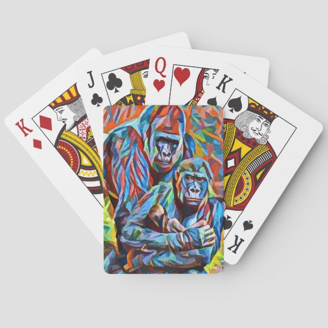 Gorilla Ape Family Abstract Animals Wildlife Art  Playing Cards (Back)