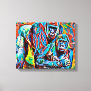 Gorilla Ape Family Abstract jungle Animals Art Canvas Print