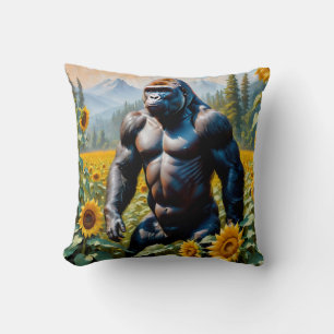 Gorilla Ape In A Field Of Sunflower Cushion