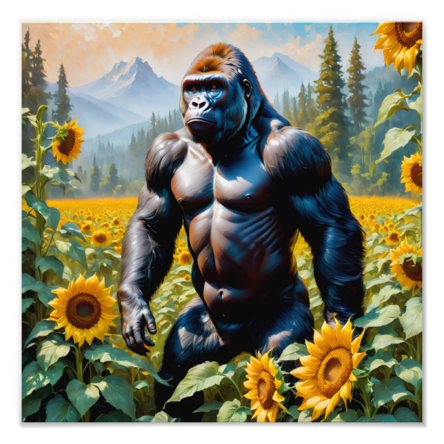 Gorilla Ape In A Field Of Sunflower Photo Print (Front)