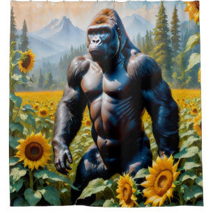 Gorilla Ape In A Field Of Sunflower Shower Curtain