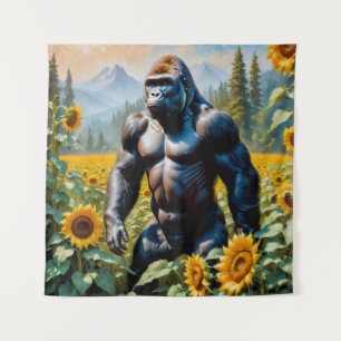Gorilla Ape In A Field Of Sunflower Tapestry