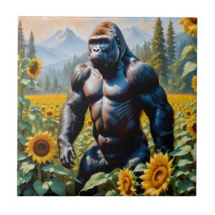 Gorilla Ape In A Field Of Sunflower Tile