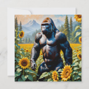 Gorilla Ape In Field Of Sunflower Square Postcard