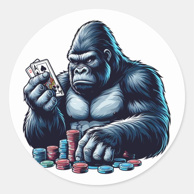 gorilla ape playing cards poker gambling casino  classic round sticker (Front)
