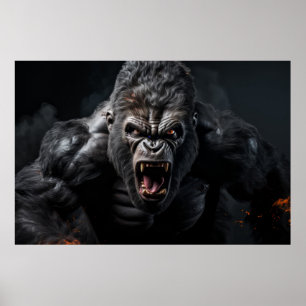 Gorilla Ape Wild Animal Portrait Fierce Power Poster