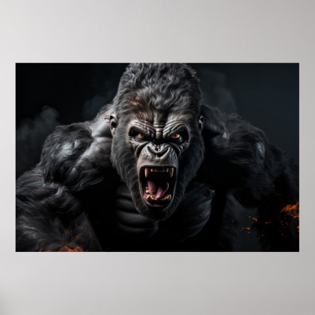 Gorilla Ape Wild Animal Portrait Fierce Power Poster (Front)