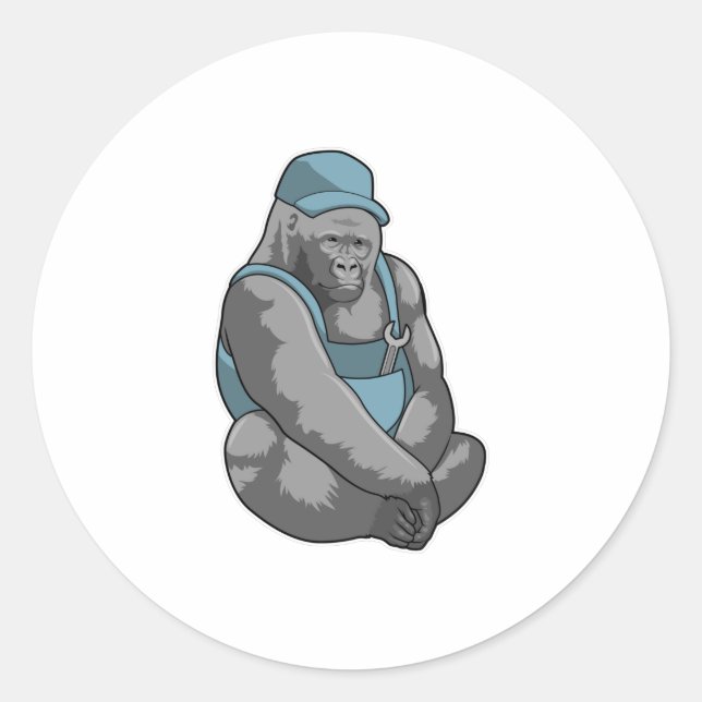 Gorilla as Craftsman with Wrench Classic Round Sticker (Front)