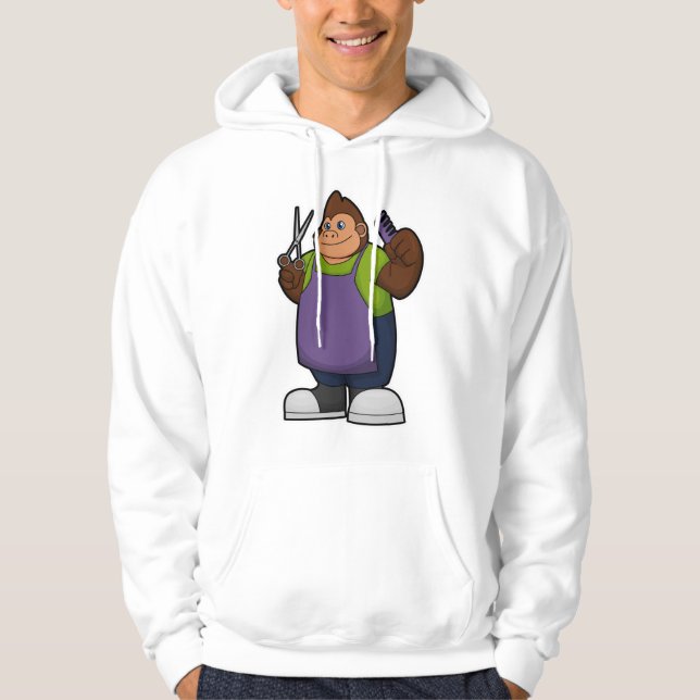 Gorilla as Hairdresser with Scissors & Comb Hoodie (Front)