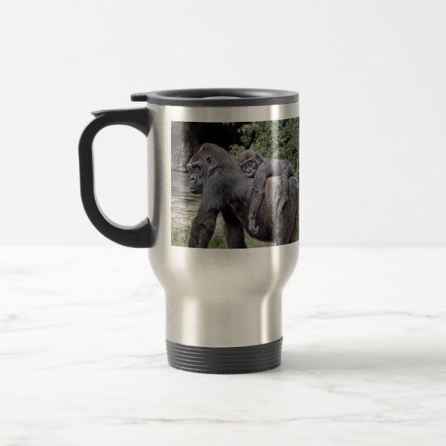 Gorilla Baby & Mum Piggyback Travel Mug (Left)