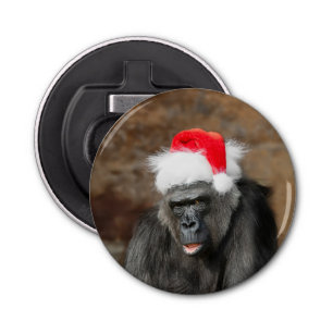 Gorilla Biddy in a Festive Christmas Hat Bottle Opener