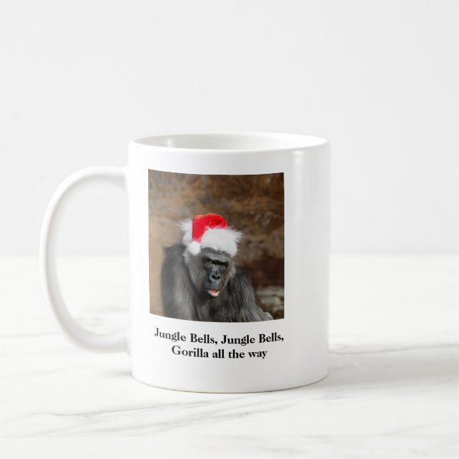 Gorilla Biddy in a Festive Christmas Hat Coffee Mug (Left)