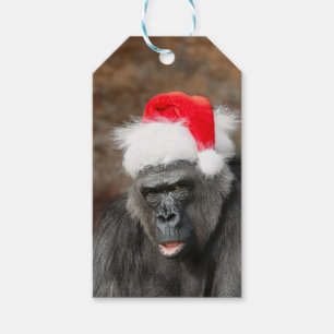 Gorilla Biddy in a Festive Christmas Hat Gift Tags