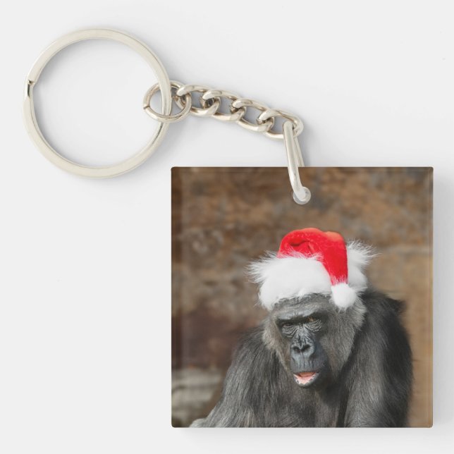 Gorilla Biddy in a Festive Christmas Hat Key Ring (Front)