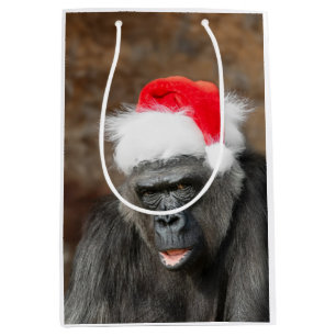 Gorilla Biddy in a Festive Christmas Hat Medium Gift Bag